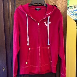 True Religion Vibrant Red Classic Logo Zip Up Hoodie